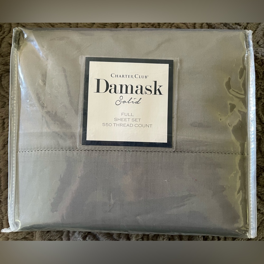Charter Club 100% Cotton Damask Solid Full Size Sheet Set - Smoke